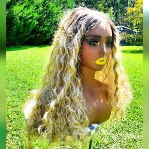 Dark Rooted deep wavy sandy blonde synthetic